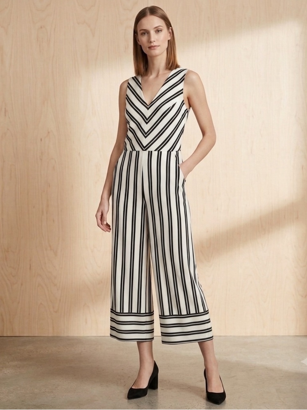 Emma & Michele Striped Sleeveless Jumpsuit